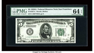 image for: Fr. 1951-L $5 1928A Federal Reserve Note. PMG Choice Uncirculated 64 EPQ....