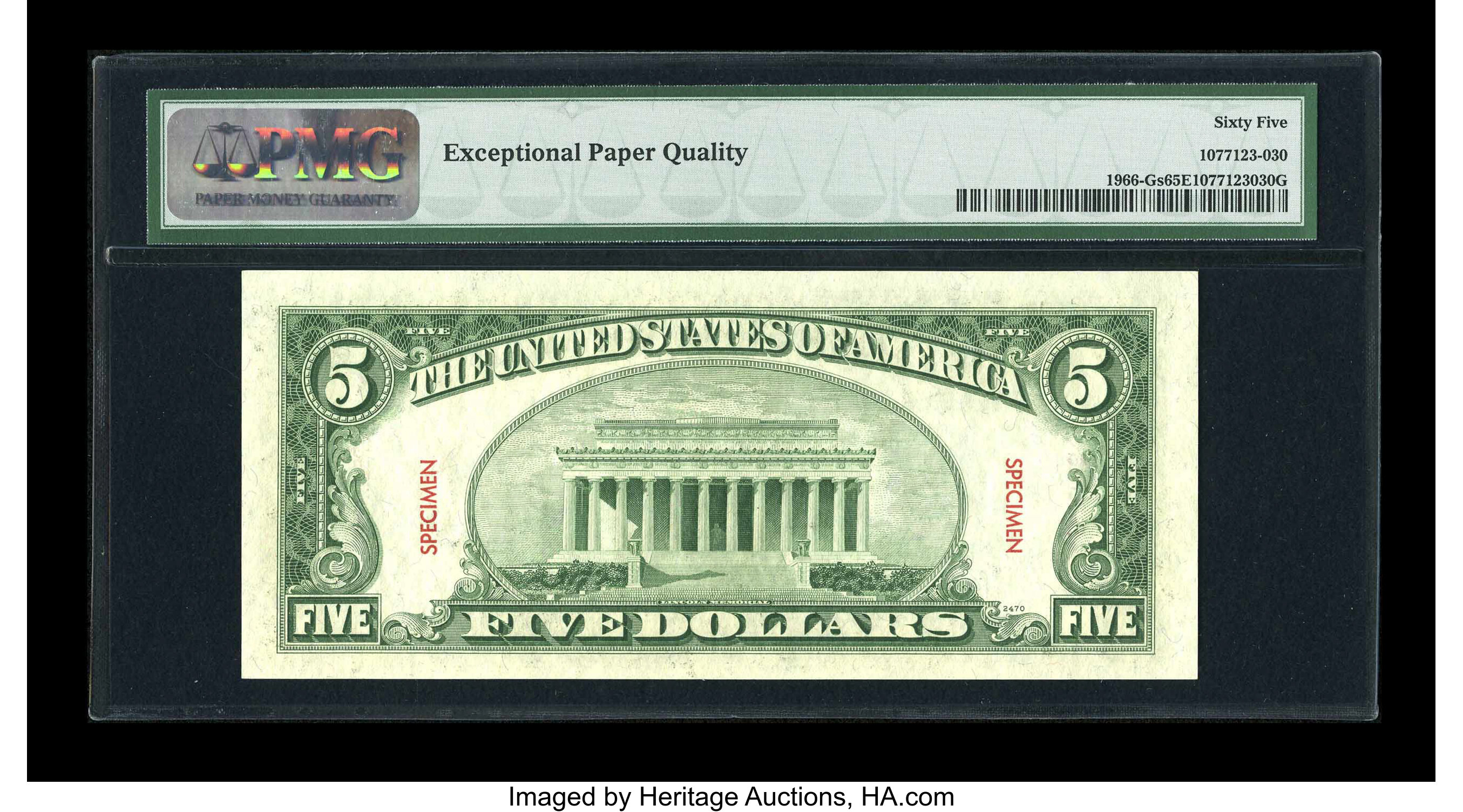 image for: Fr. 1966-G $5 1950E Specimen Federal Reserve Note. PMG Gem Uncirculated 65 EPQ....