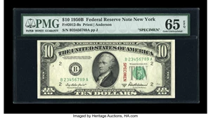 image for: Fr. 2012-B $10 1950B Specimen Federal Reserve Note. PMG Gem Uncirculated 65 EPQ....