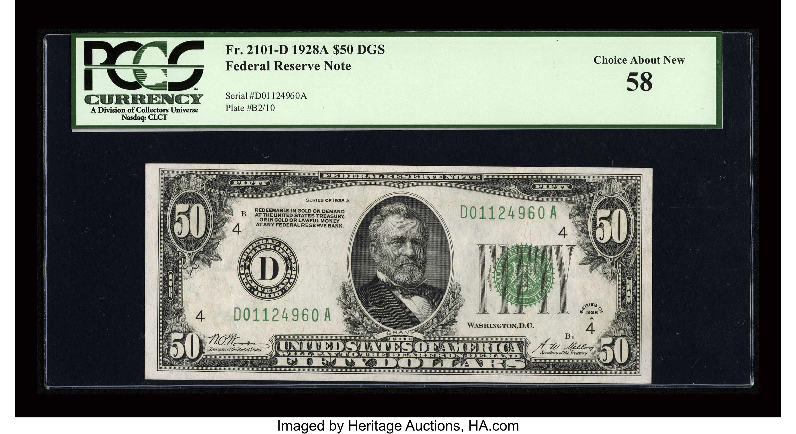 image for: Fr. 2101-D $50 1928A Federal Reserve Note. PCGS Choice About New 58....