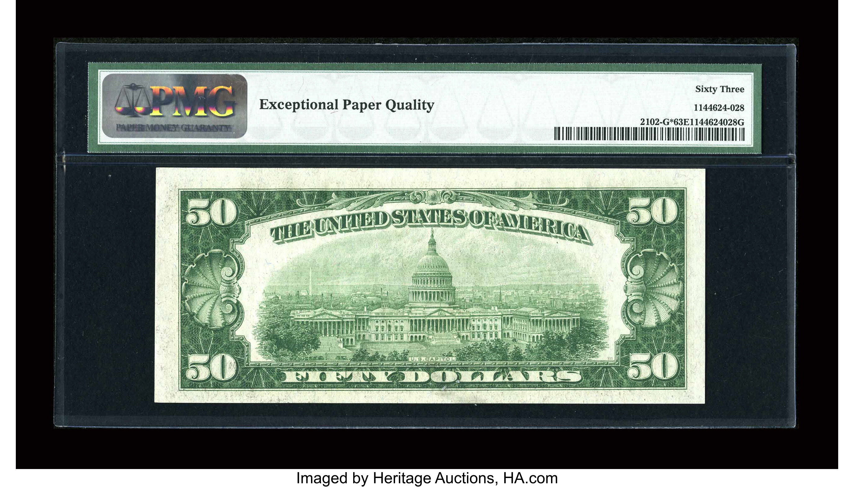 image for: Fr. 2102-G* $50 1934 Dark Green Seal Federal Reserve Note. PMG Choice Uncirculated 63 EPQ....