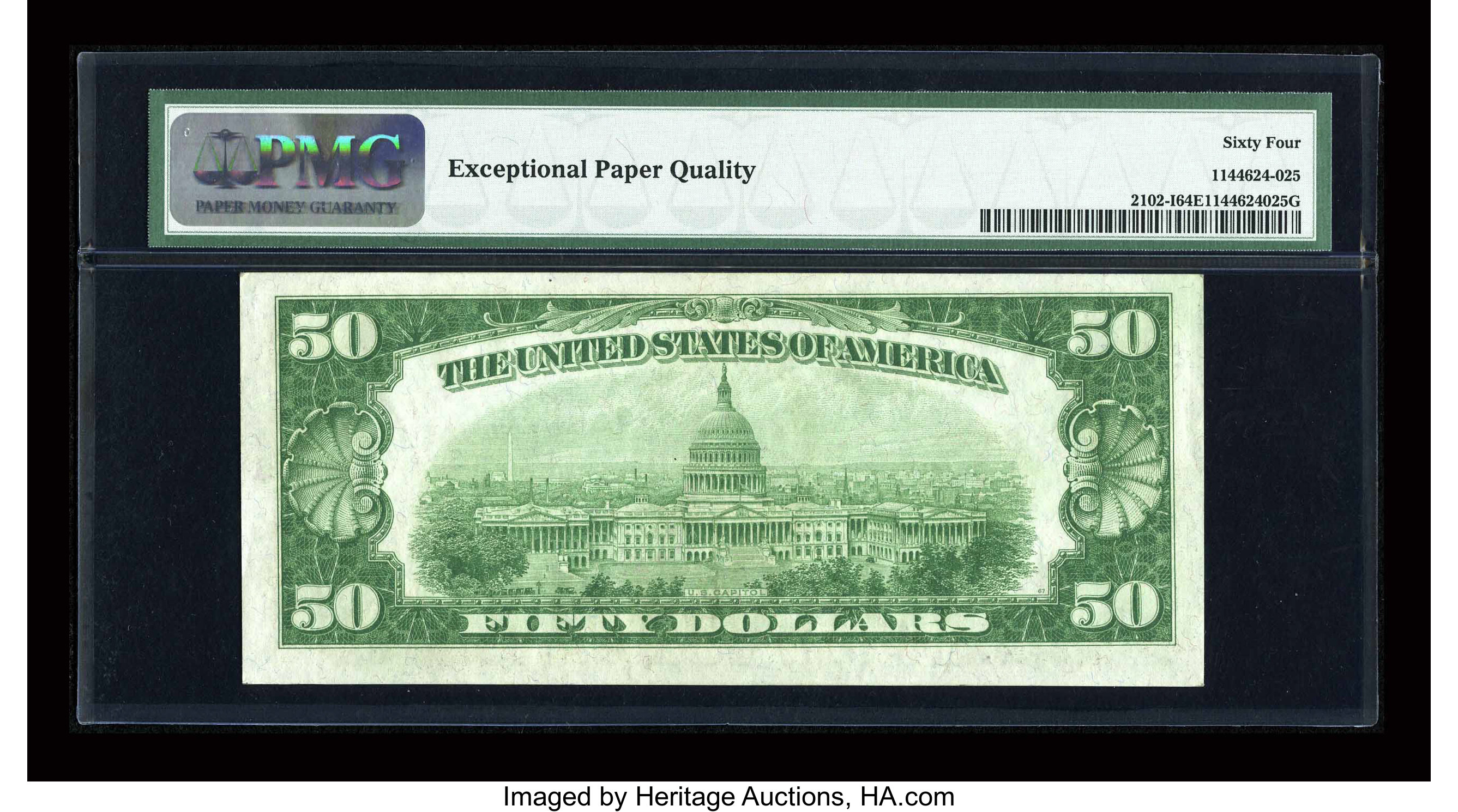 image for: Fr. 2102-I $50 1934 LGS Federal Reserve Note. PMG Choice Uncirculated 64 EPQ....