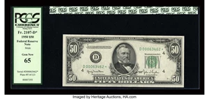 image for: Fr. 2107-D* $50 1950 Federal Reserve Note. PCGS Gem New 65....