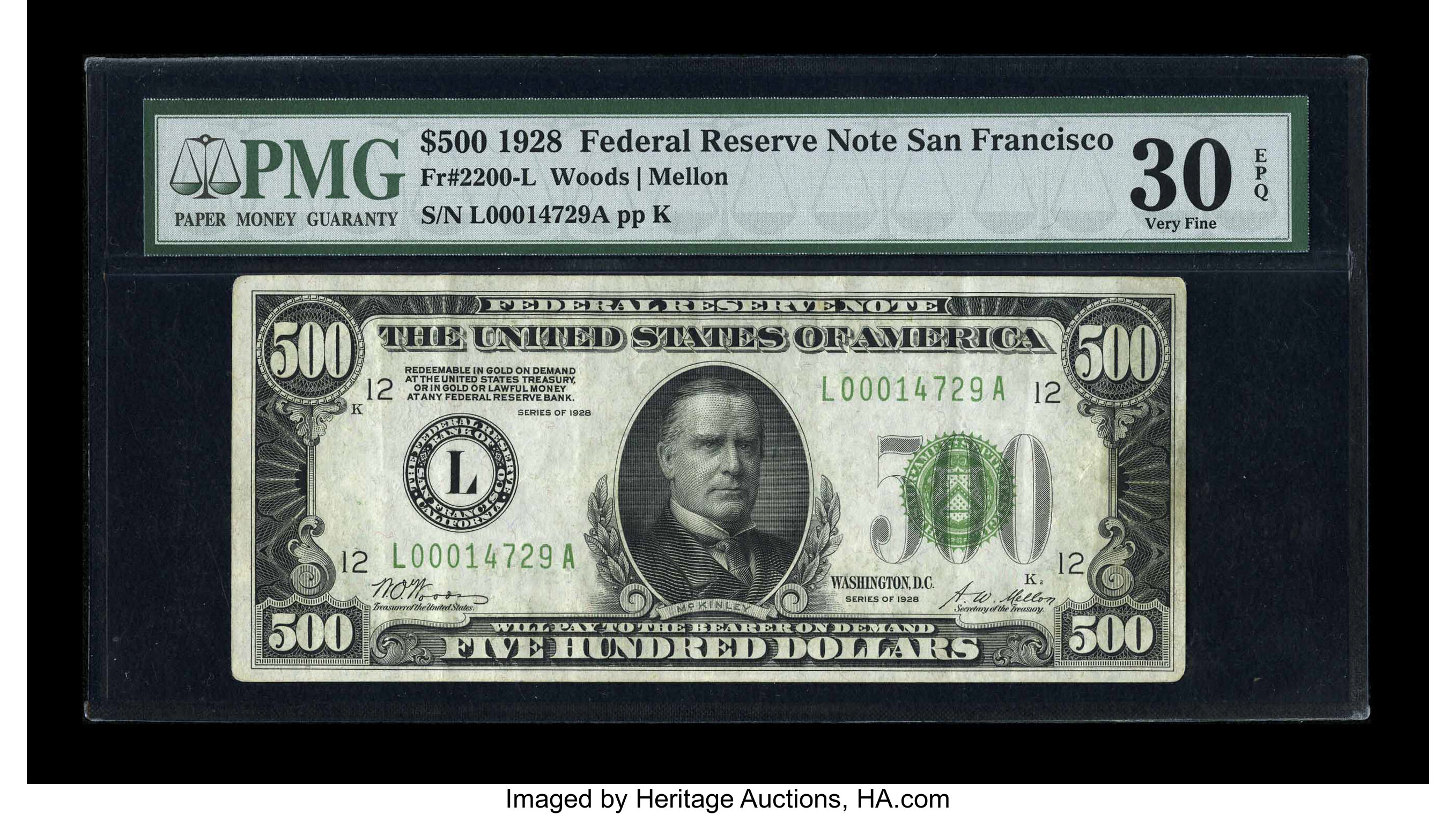 image for: Fr. 2200-L $500 1928 Federal Reserve Note. PMG Very Fine 30 EPQ....