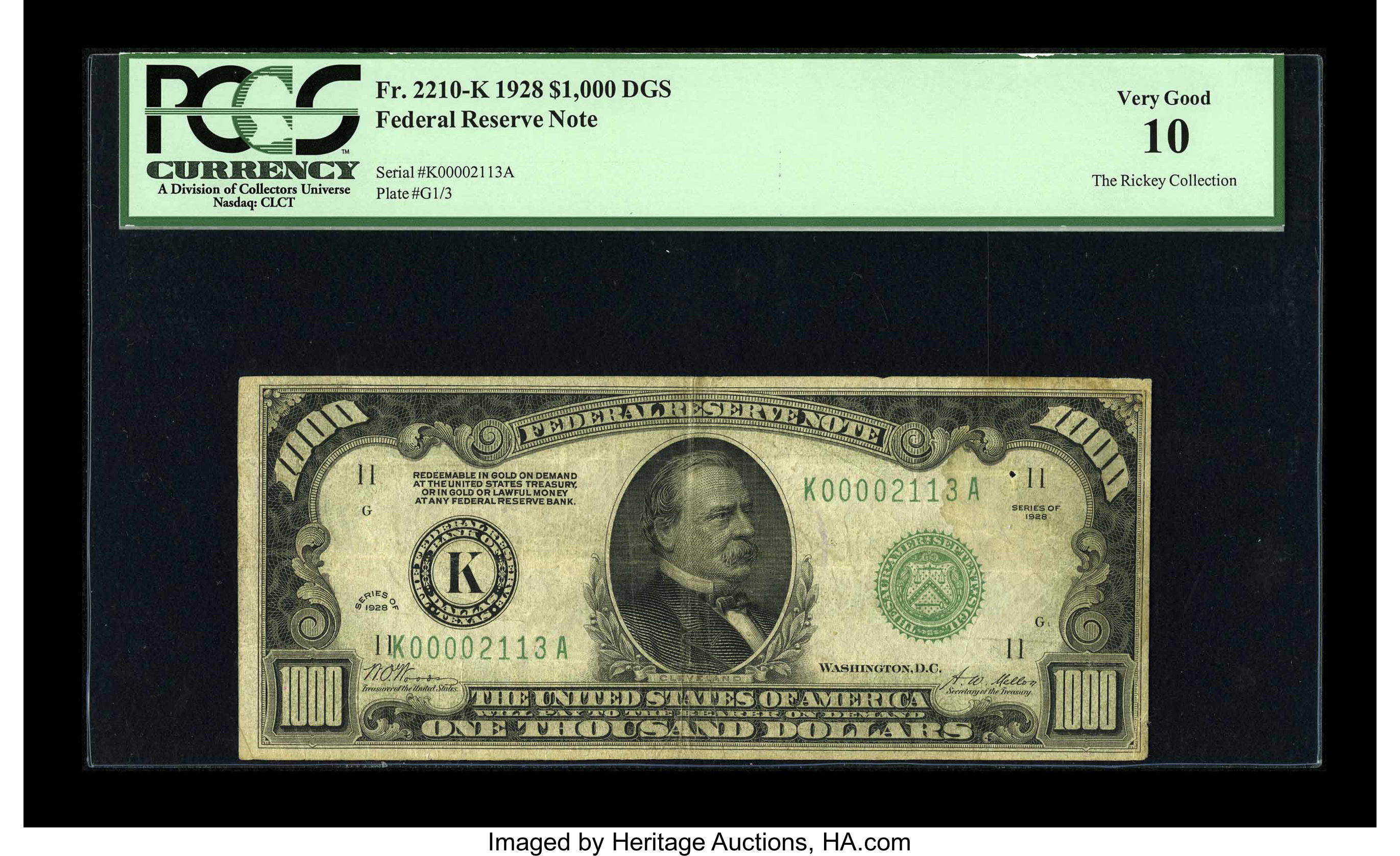 image for: Fr. 2210-K $1000 1928 Federal Reserve Note. PCGS Very Good 10....
