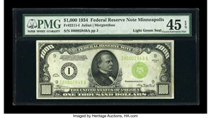image for: Fr. 2211-I $1000 1934 Light Green Seal Federal Reserve Note. PMG Choice Extremely Fine 45 EPQ....
