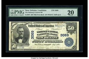 image for: New Orleans, LA - $50 1902 Date Back Fr. 668 The Whitney-Central NB Ch. # 3069...