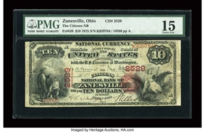 image for: Zanesville, OH - $10 1875 Fr. 420 The Citizens NB Ch. # 2529...