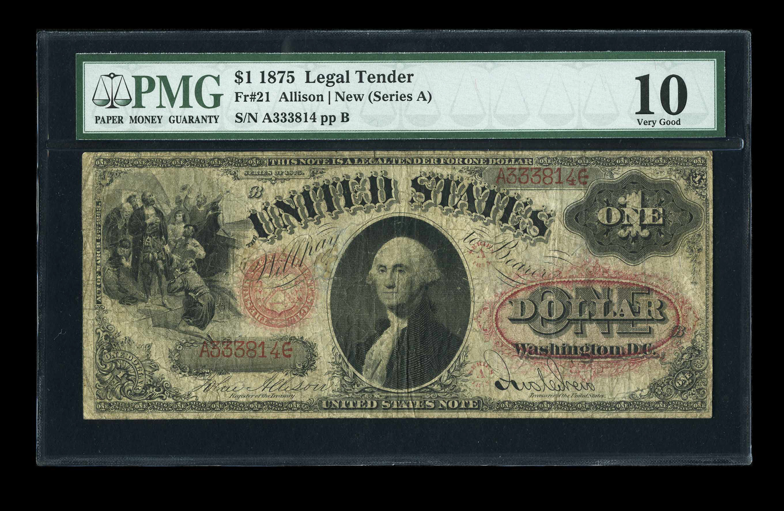 image for: Fr. 21 $1 1875 Legal Tender PMG Very Good 10....
