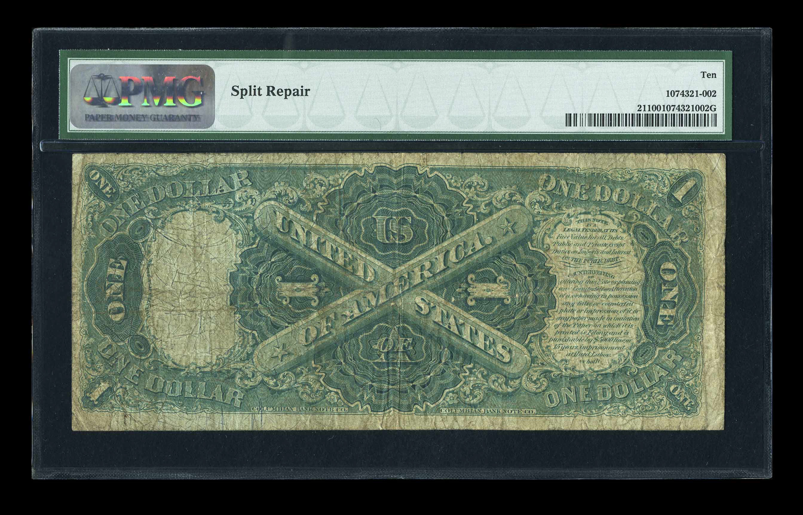 image for: Fr. 21 $1 1875 Legal Tender PMG Very Good 10....