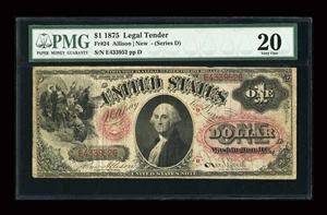 image for: Fr. 24 $1 1875 Legal Tender PMG Very Fine 20....