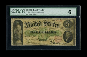 image for: Fr. 61 $5 1862 Legal Tender PMG Very Good 6....