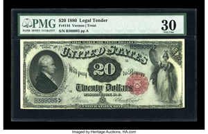 image for: Fr. 144 $20 1880 Legal Tender PMG Very Fine 30....