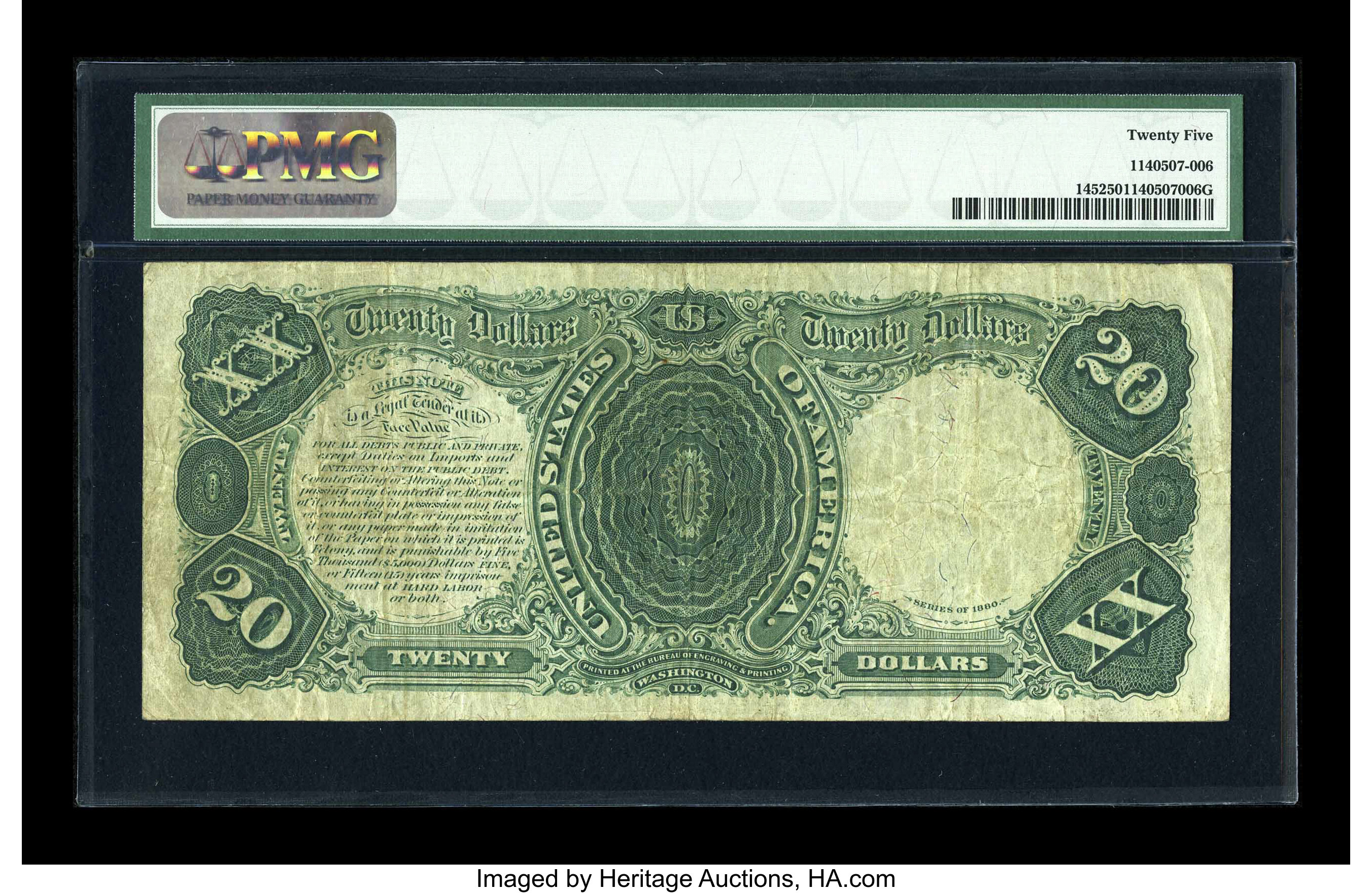 image for: Fr. 145 $20 1880 Legal Tender PMG Very Fine 25....
