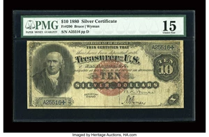 image for: Fr. 290 $10 1880 Silver Certificate PMG Choice Fine 15....