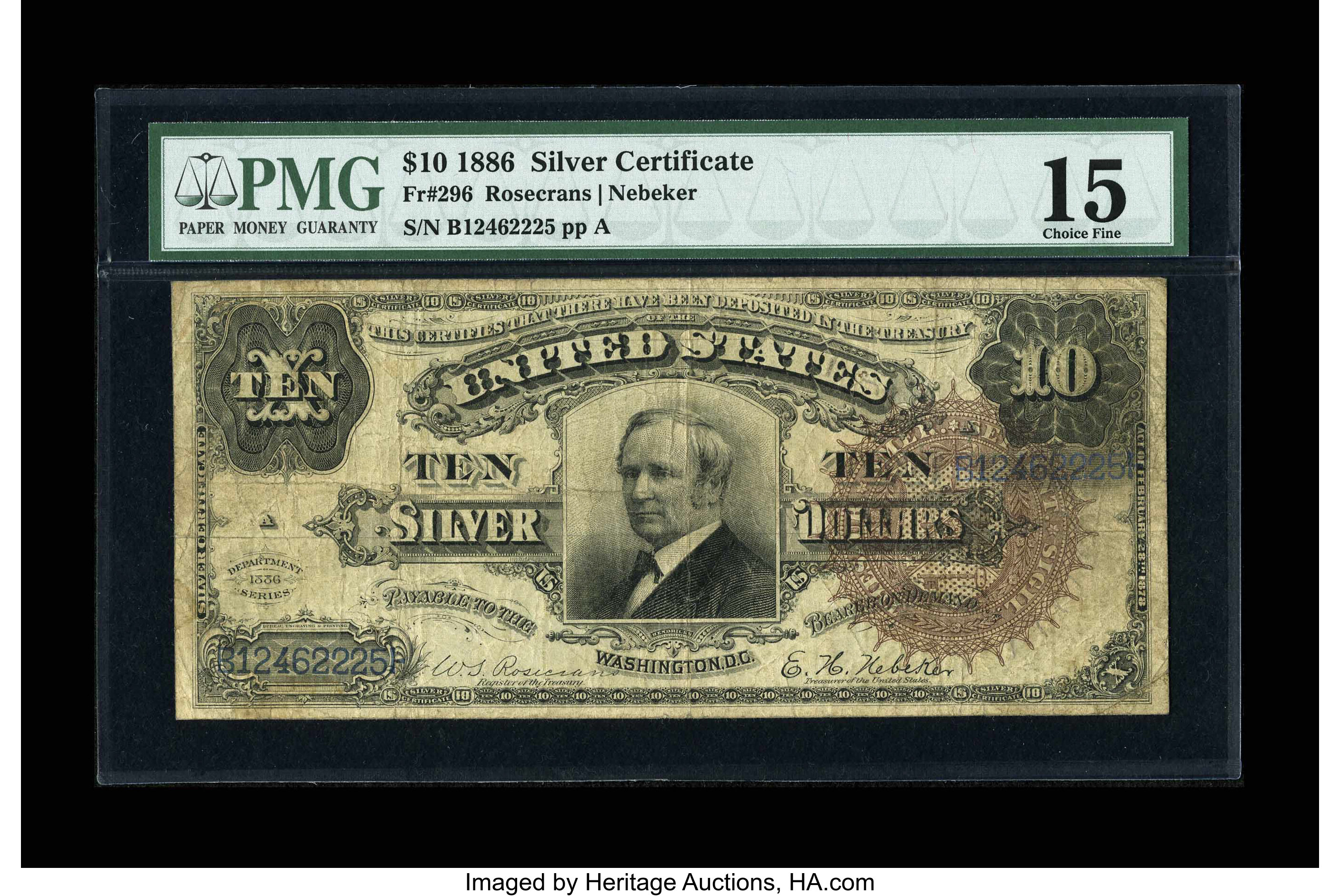 image for: Fr. 296 $10 1886 Silver Certificate PMG Choice Fine 15....