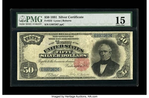 image for: Fr. 333 $50 1891 Silver Certificate PMG Choice Fine 15....