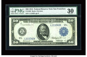 image for: Fr. 1068 $50 1914 Federal Reserve Note PMG Very Fine 30....