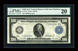 image for: Fr. 1131 $100 1914 Federal Reserve Note PMG Very Fine 20....
