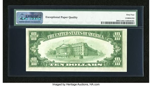 image for: Fr. 2002-L $10 1928B Dark Green Seal Federal Reserve Note. PMG Choice Uncirculated 64 EPQ....