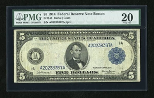 image for: Fr. 845 $5 1914 Federal Reserve Note PMG Very Fine 20....