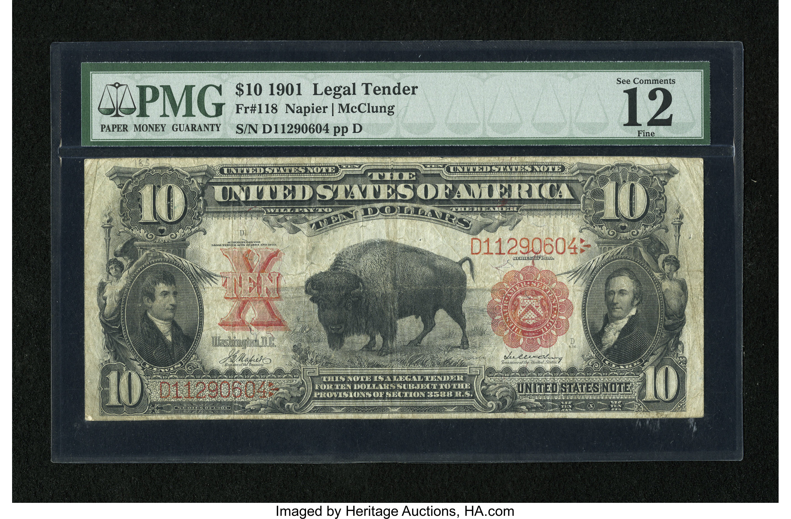 image for: Fr. 118 $10 1901 Legal Tender PMG Fine 12....