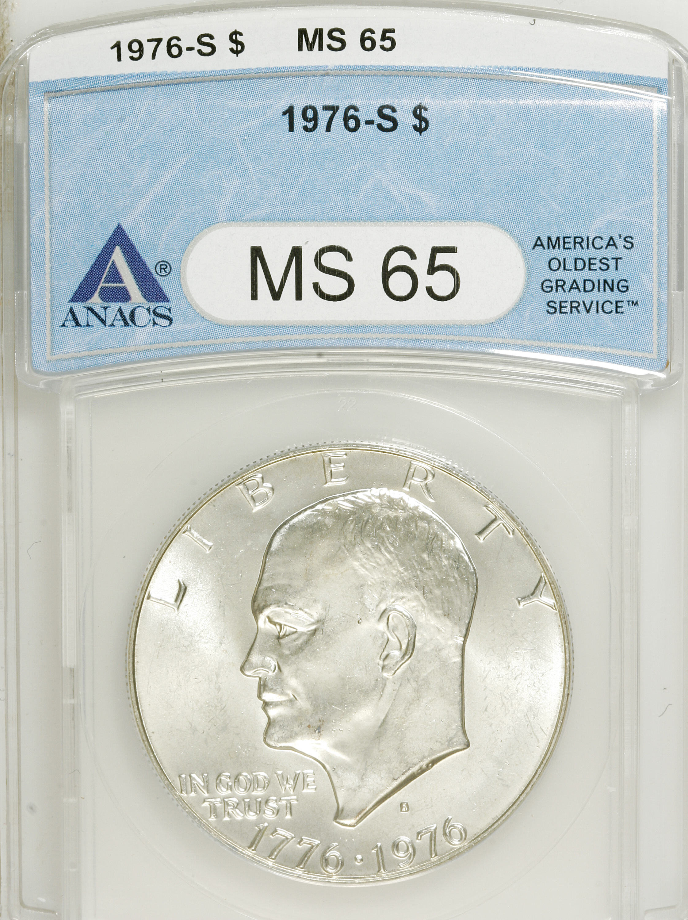 1976-S $1 Silver MS65 ANACS. NGC Census: (179/875). PCGS Population (479/4224). Mintage: 11,000,000. Numismedia Wsl. Price ...