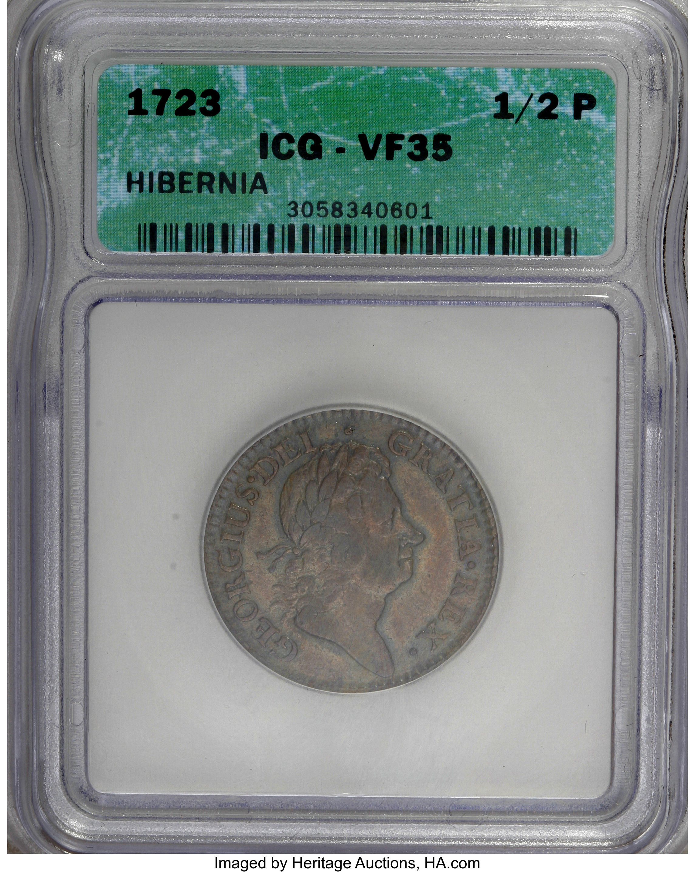 image for: 1723 1/2 P Hibernia Halfpenny VF35 ICG. NGC Census: (0/0). PCGS Population (0/4).   (#182)...