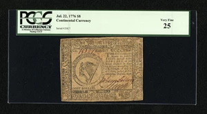 image for: Continental Currency July 22, 1776 $8 PCGS Very Fine 25....