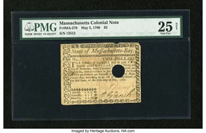 image for: Massachusetts May 5, 1780 $2 PMG Very Fine 25 Net....