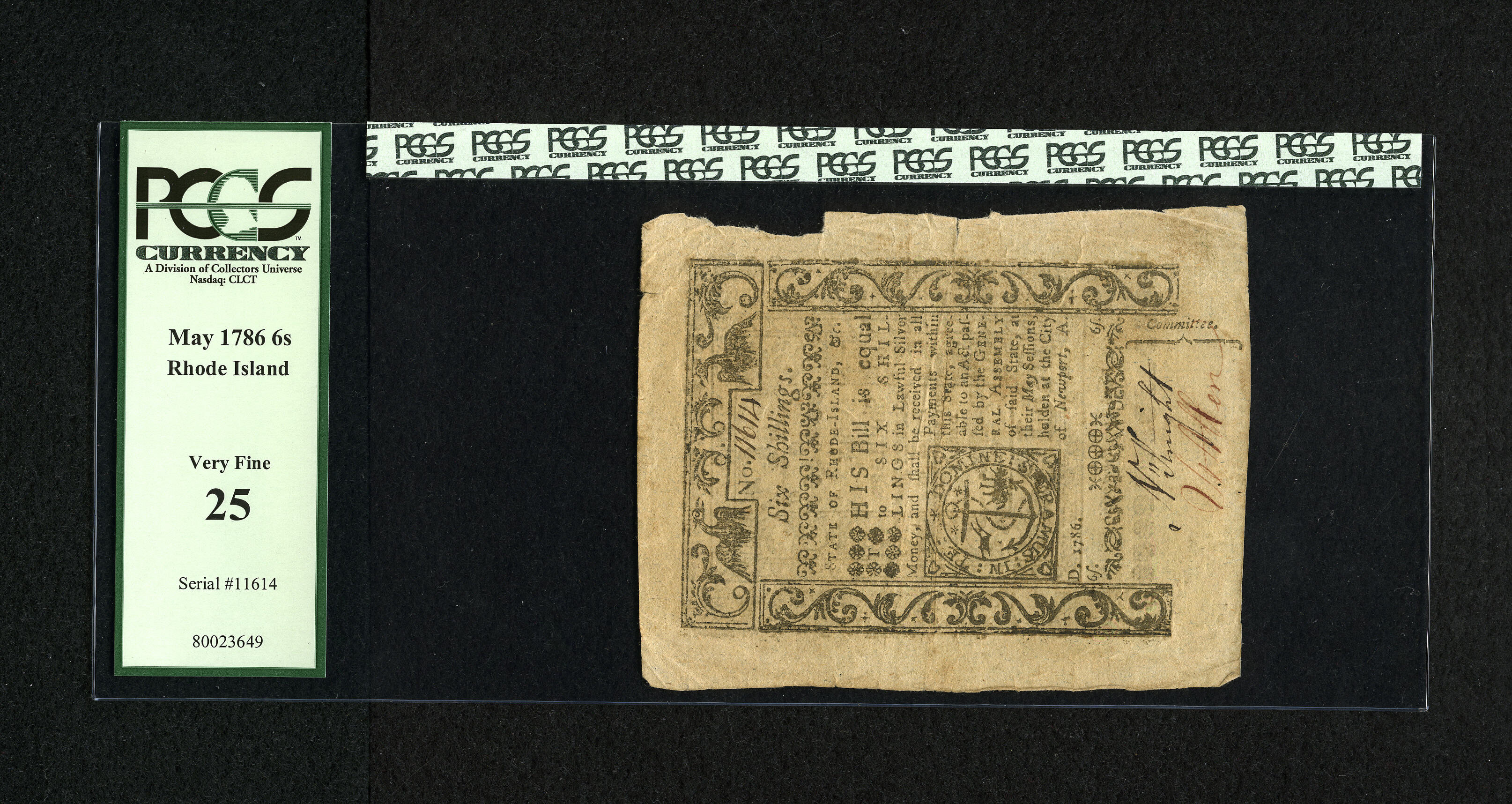 image for: Rhode Island May 1786 6s PCGS Very Fine 25....