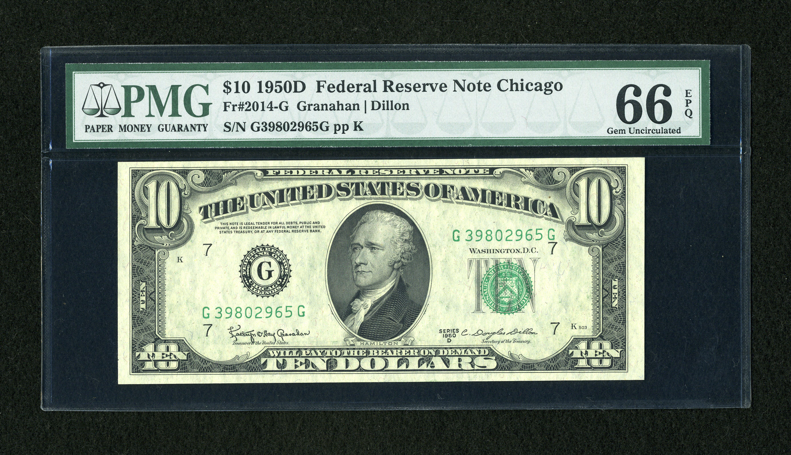 image for: Fr. 2014-G $10 1950D Federal Reserve Note. PMG Gem Uncirculated 66 EPQ....