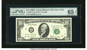 image for: Fr. 2020-B $10 1969B Federal Reserve Note. PMG Gem Uncirculated 65 EPQ....