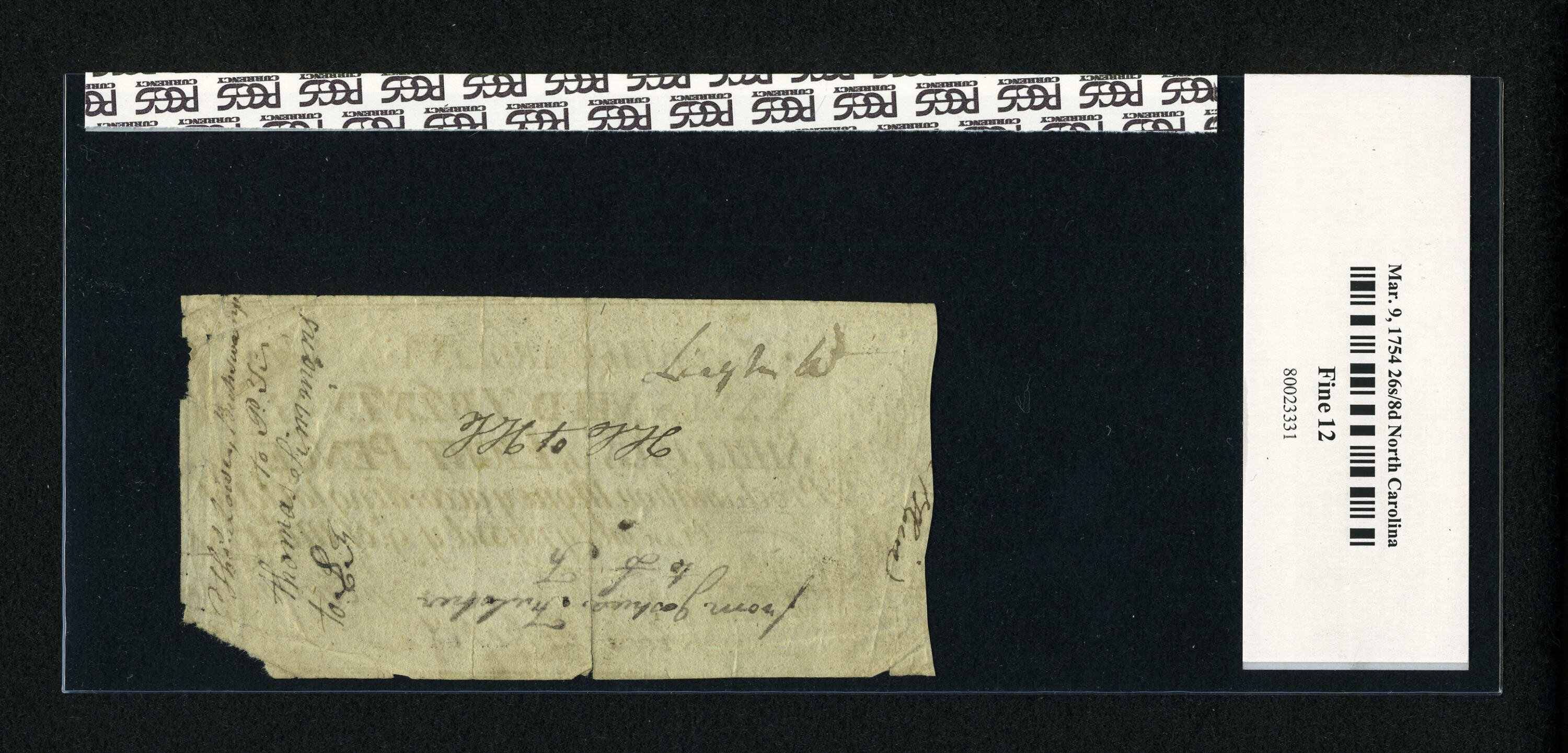 image for: North Carolina March 9, 1754 26s/8d PCGS Apparent Fine 12....