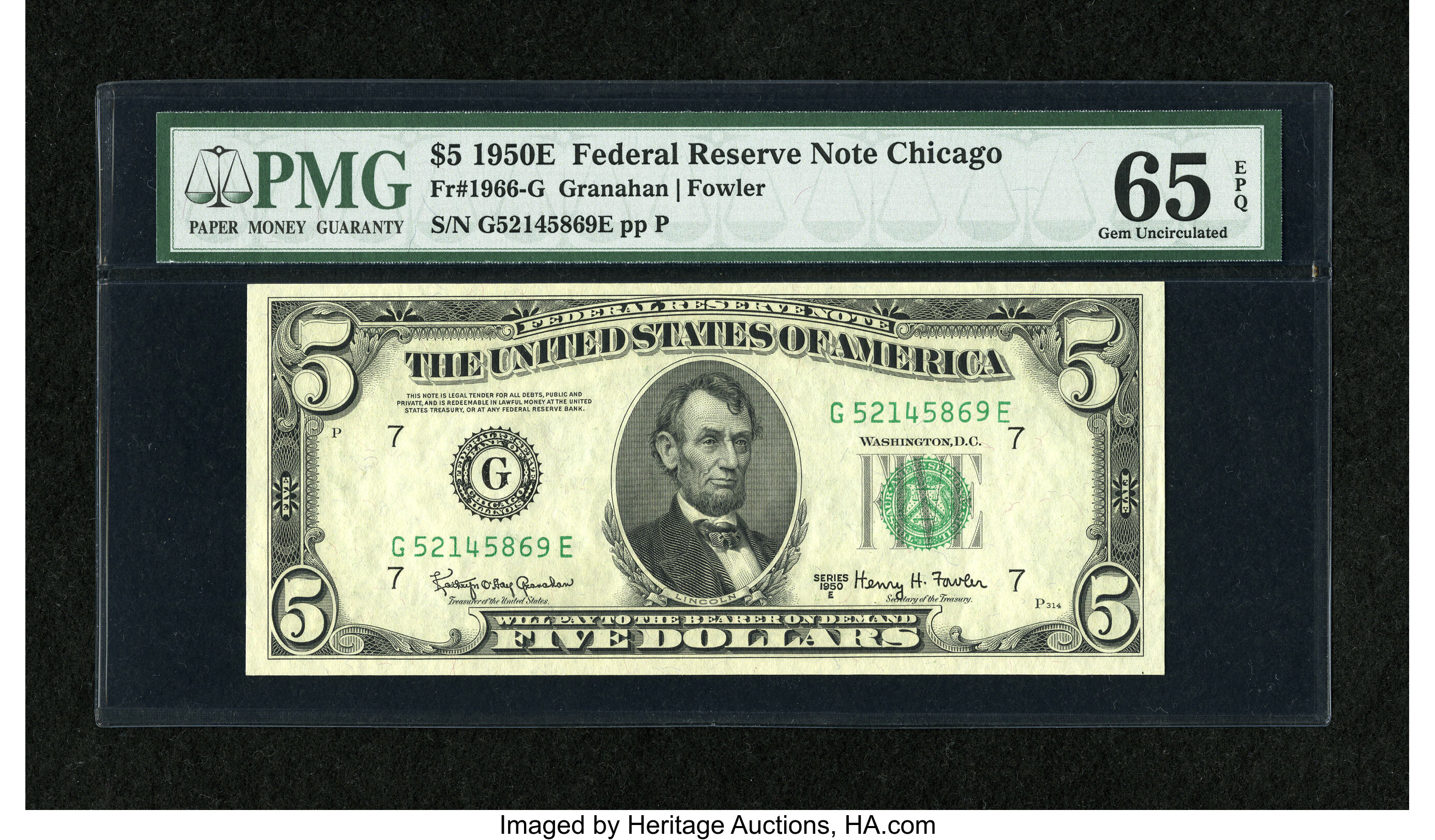 image for: Fr. 1966-G $5 1950E Federal Reserve Note. PMG Gem Uncirculated 65 EPQ....