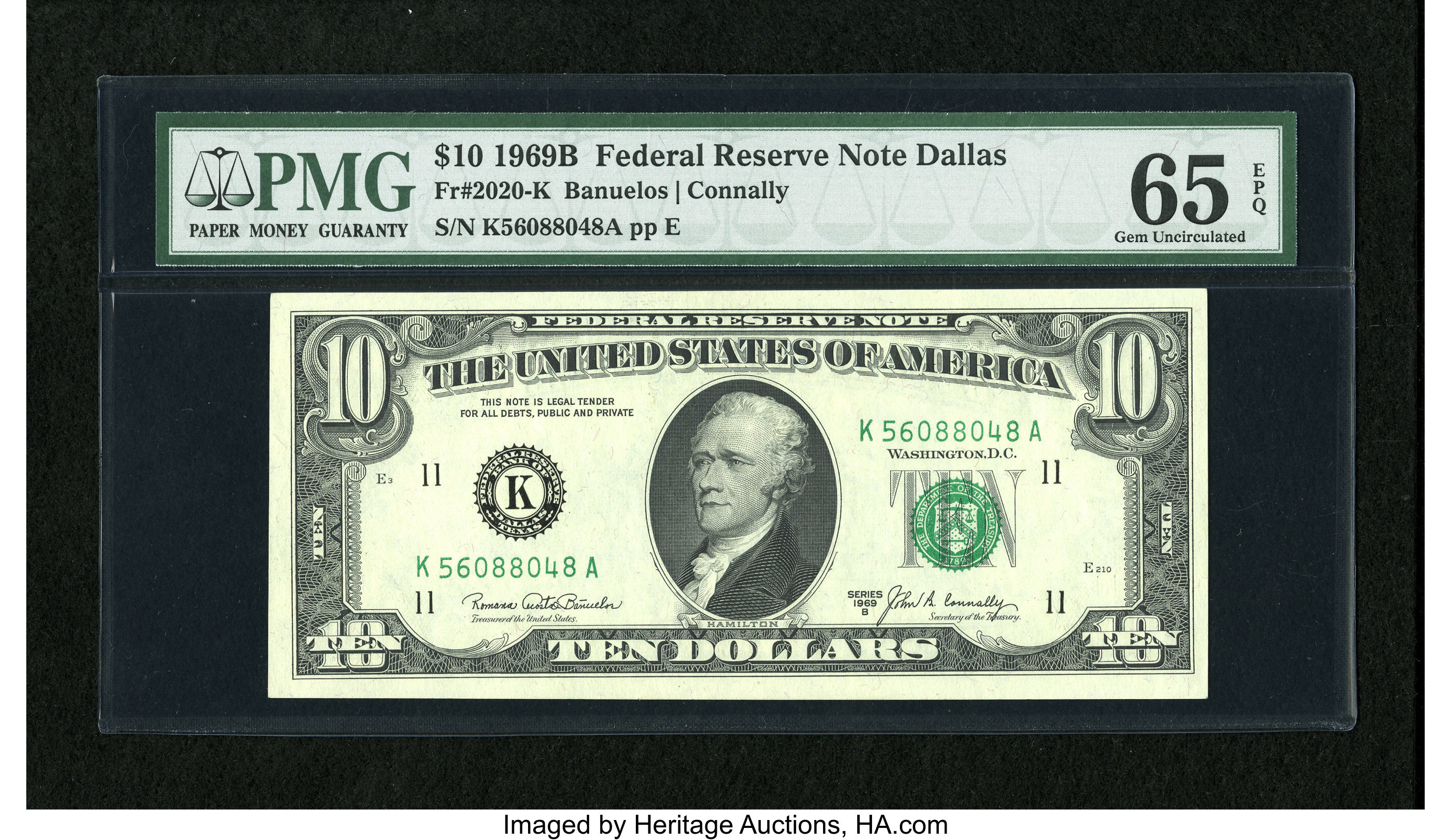 image for: Fr. 2020-K $10 1969B Federal Reserve Note. PMG Gem Uncirculated 65 EPQ....