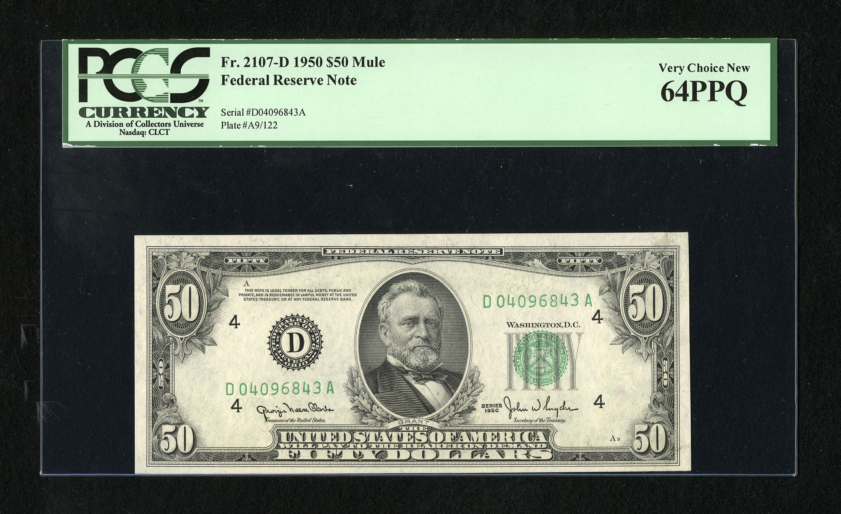 image for: Fr. 2107-D $50 1950 Mule Federal Reserve Note. PCGS Very Choice New 64PPQ....