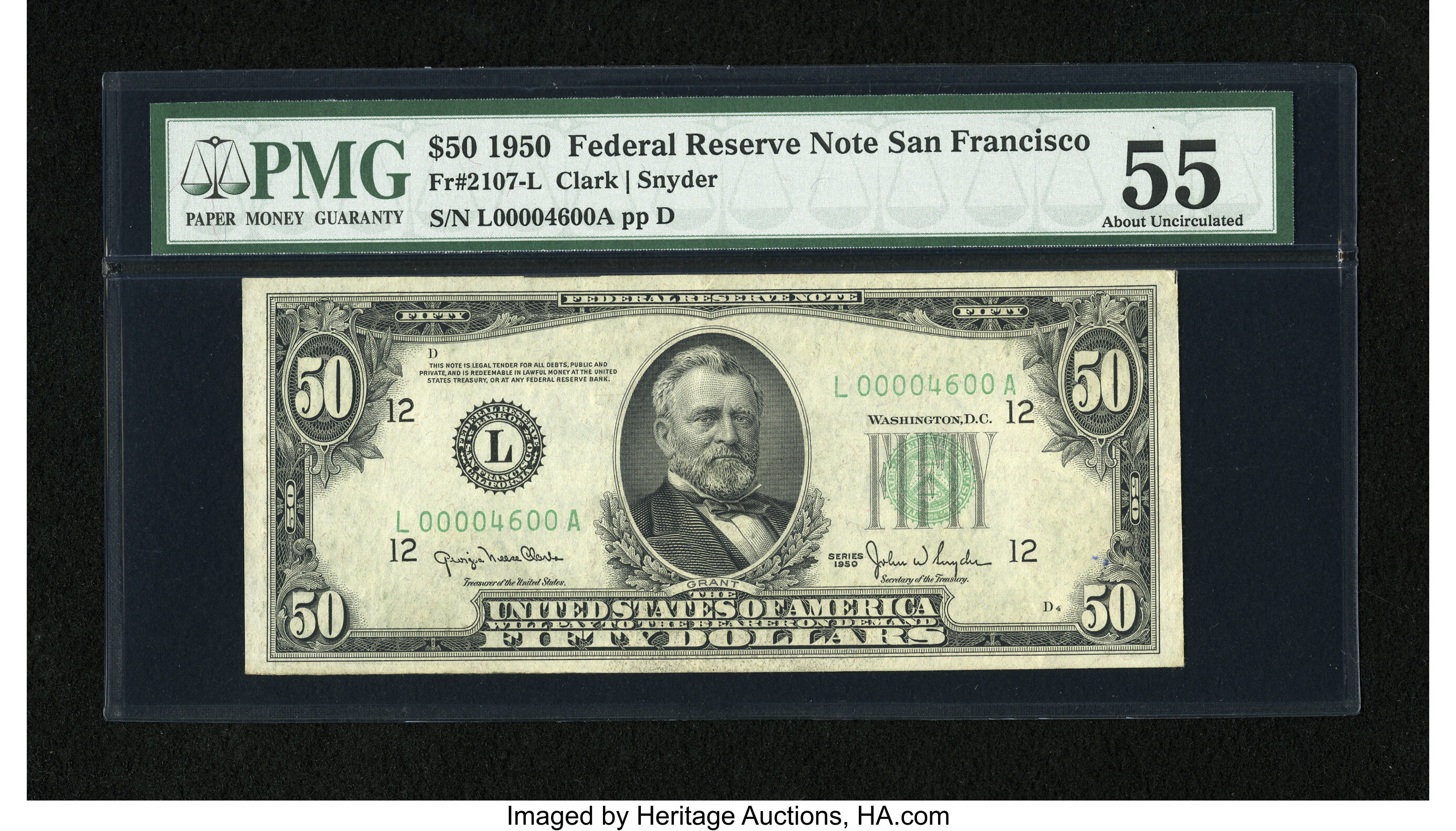 image for: Low Serial Number Fr. 2107-L $50 1950 Federal Reserve Note. PMG About Uncirculated 55....