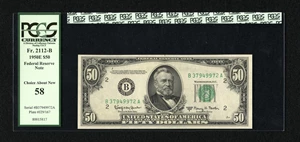 image for: Fr. 2112-B $50 1950E Federal Reserve Note. PCGS Choice About New 58....