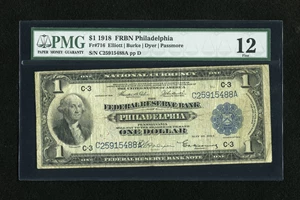 image for: Fr. 716 $1 1918 Federal Reserve Bank Note PMG Fine 12....