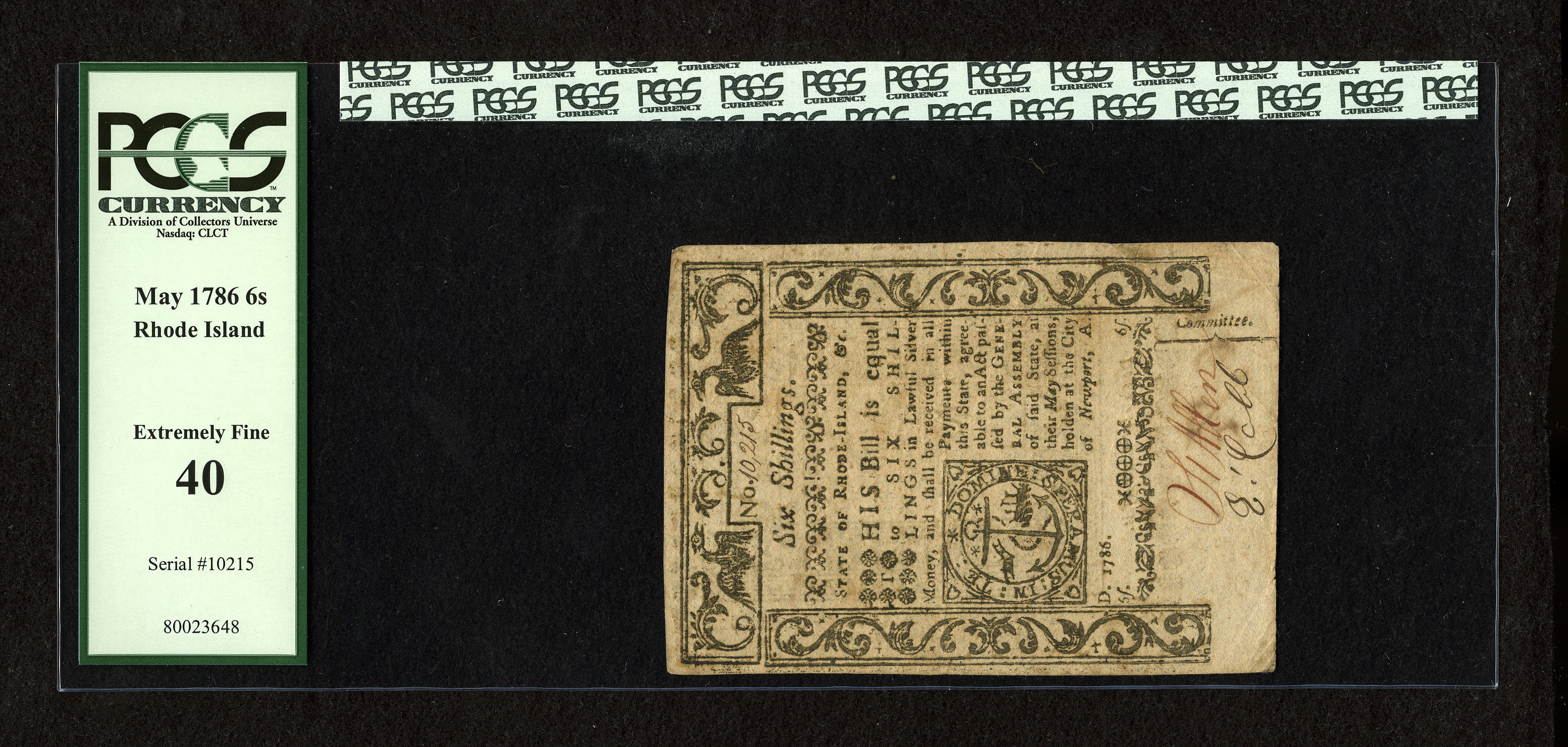 image for: Rhode Island May 1786 6s PCGS Extremely Fine 40....
