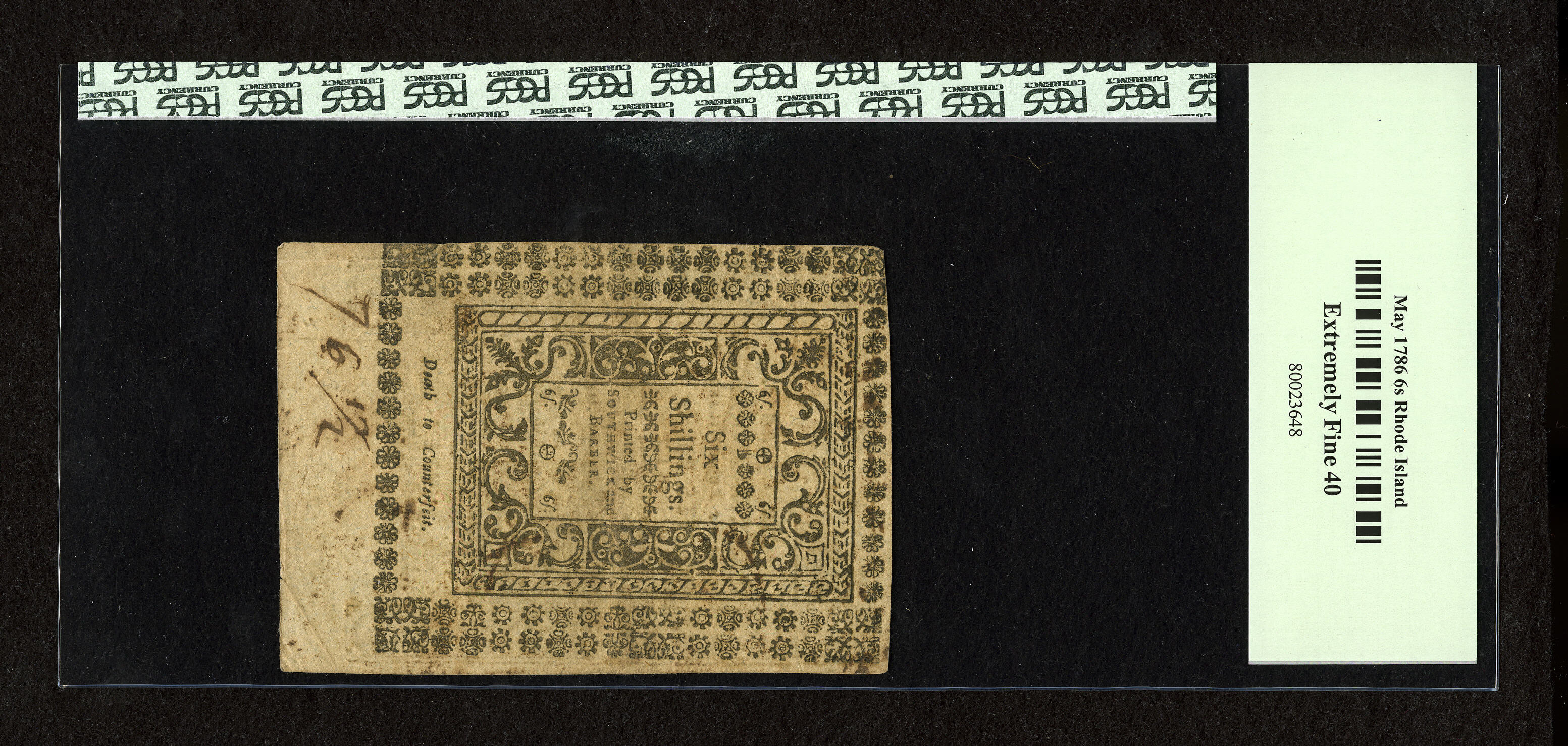 image for: Rhode Island May 1786 6s PCGS Extremely Fine 40....