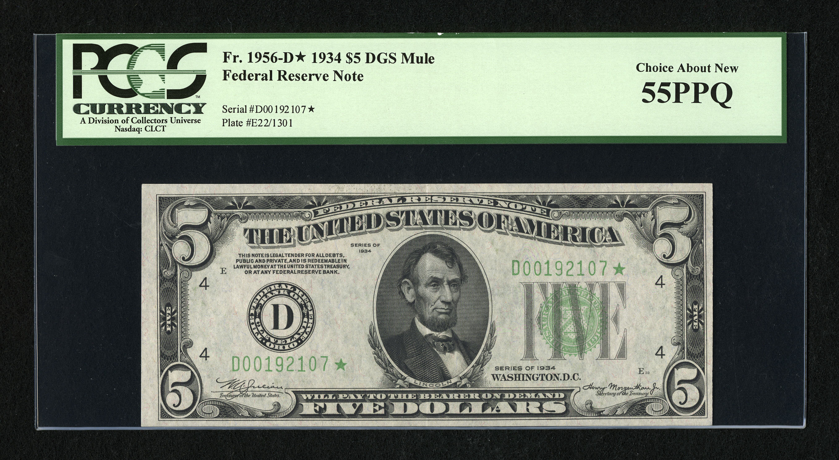 image for: Fr. 1956-D* $5 1934 Federal Reserve Star Note. PCGS Choice About New 55PPQ....