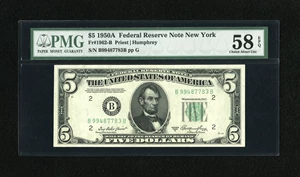 image for: Fr. 1962-B $5 1950A Federal Reserve Note. PMG Choice About Unc 58 EPQ....