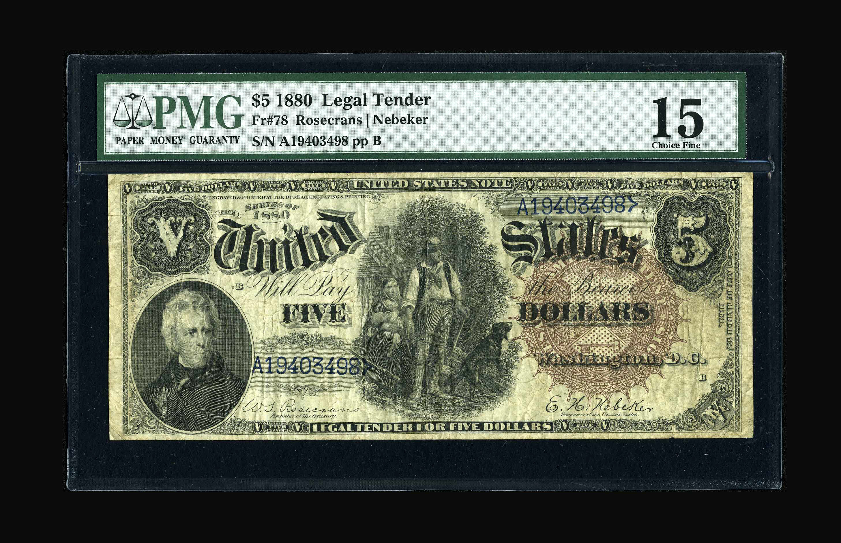 image for: Fr. 78 $5 1880 Legal Tender PMG Choice Fine 15....