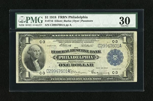 image for: Fr. 716 $1 1918 Federal Reserve Bank Note PMG Very Fine 30....