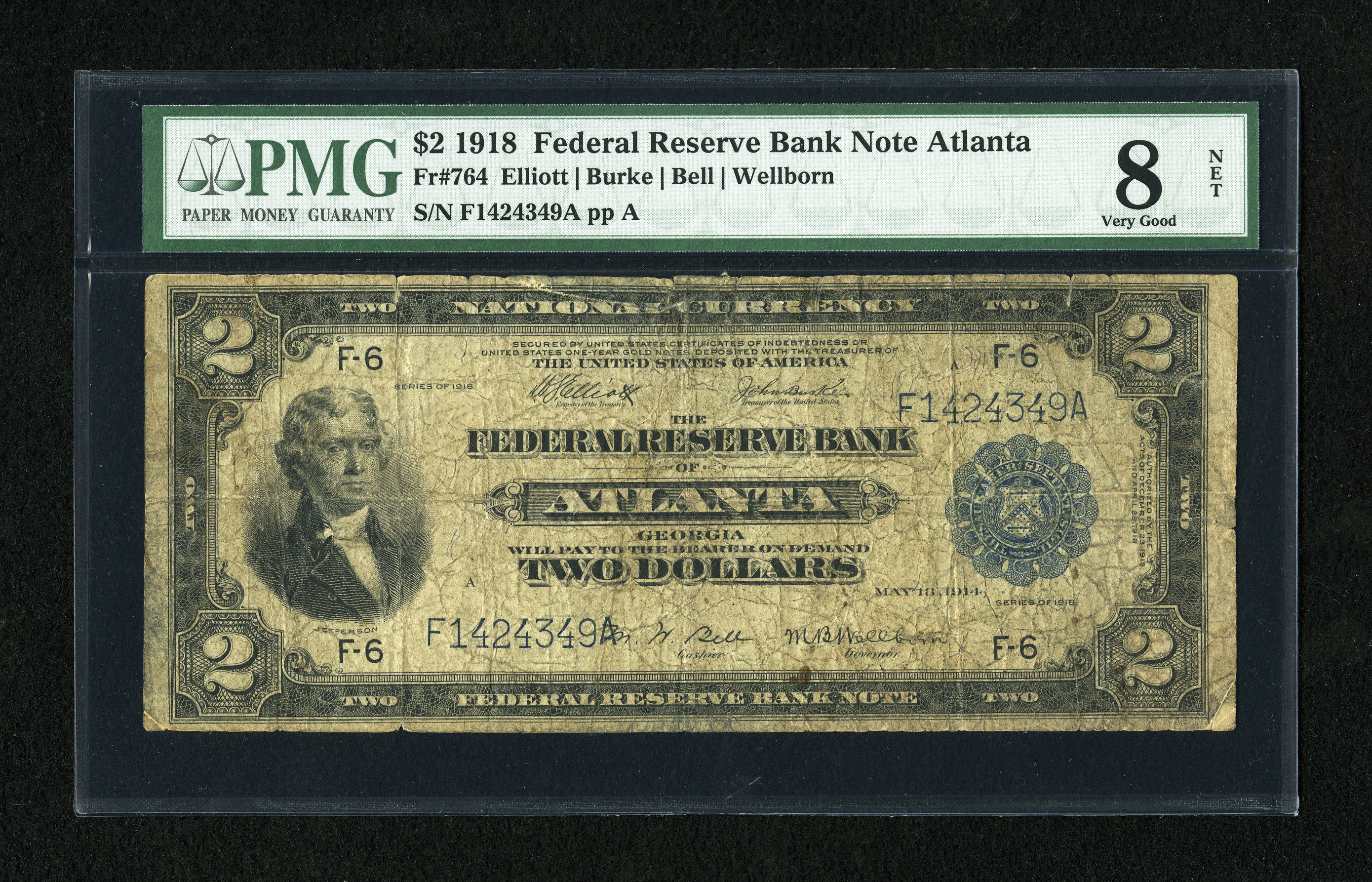 image for: Fr. 764 $2 1918 Federal Reserve Bank Note PMG Very Good 8 Net....
