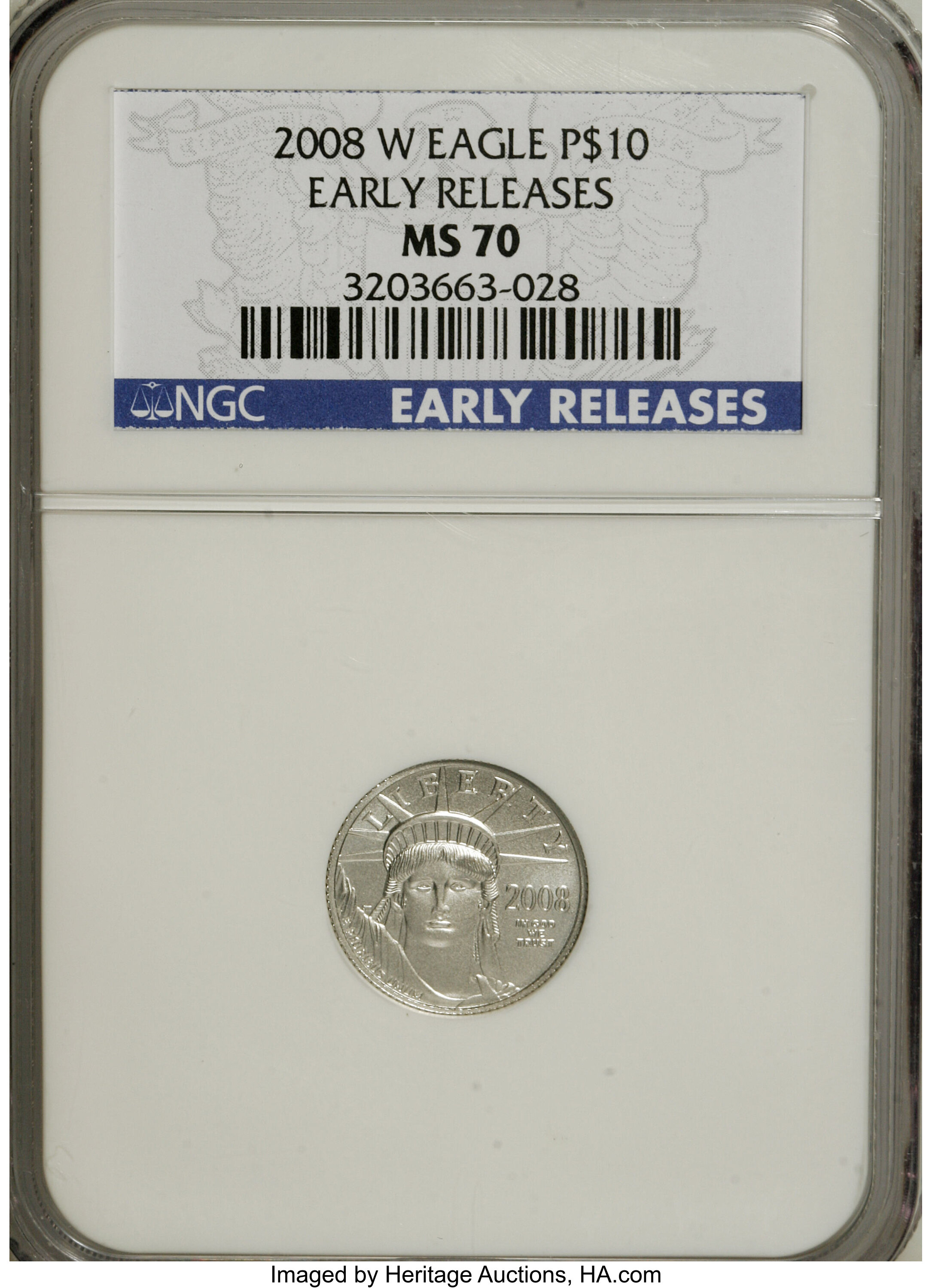 image for: 2008 W $10 Plat 1/10 Oz Eagle Early Releases MS70 NGC. NGC Census: (0/0). PCGS Population (22/0).   (#393104)...