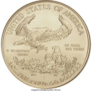 image for: 2005 G$50 One-Ounce Gold Eagle MS69 NGC. NGC Census: (0/0). PCGS Population (9475/303). Numismedia Wsl. Price for NGC/PCGS...