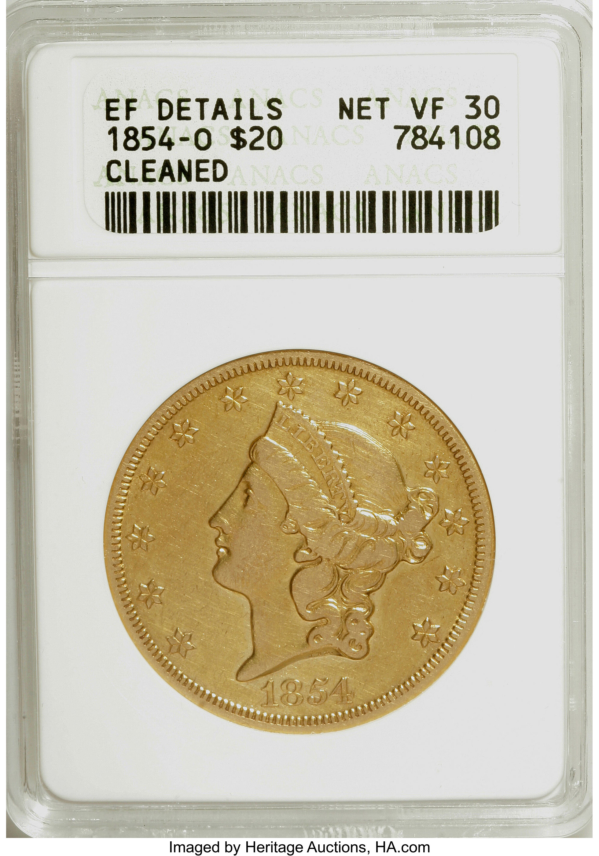 image for: 1854-O $20 --Cleaned--ANACS. XF Details. Net VF30....